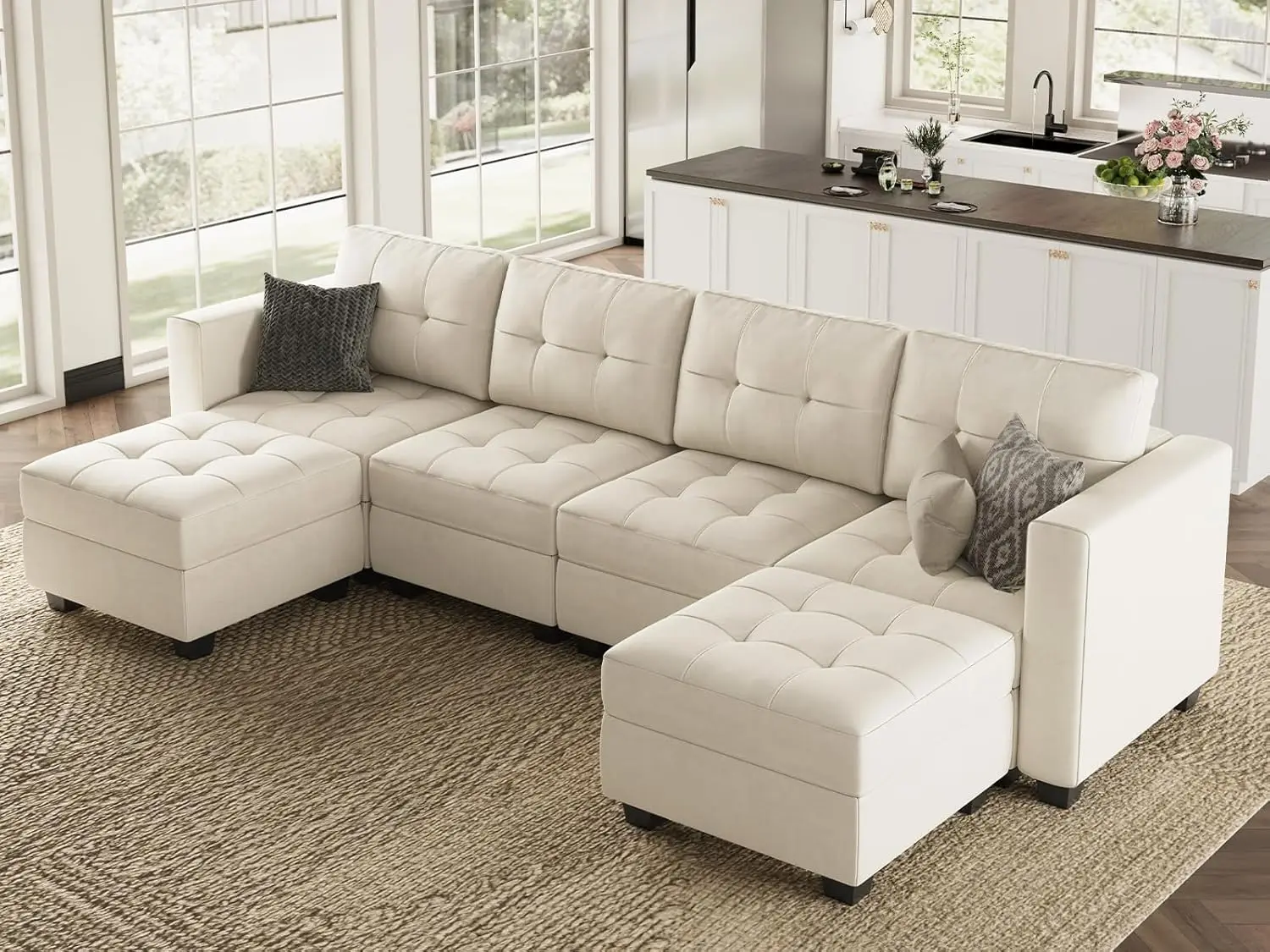 

Belffin U-Shaped Modular Sectional Sofa, Modular Couch with Storage Seats, 6 Seat Convertible Sofa with Reversible Chaise