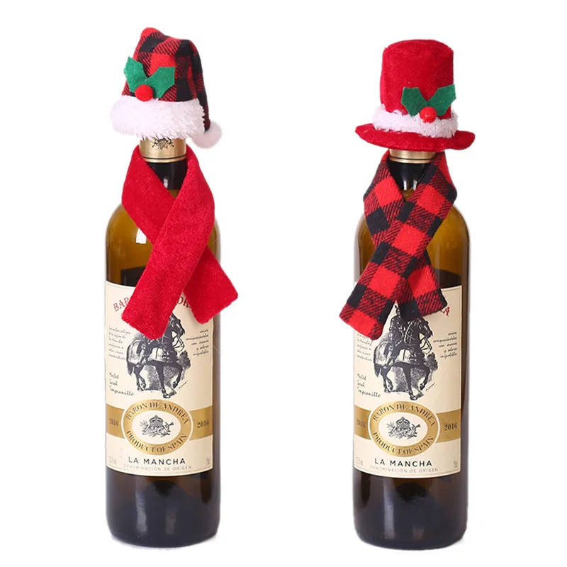 Scarf Hat Suit Red Wine Bottle Set Christmas Bottle Cover Merry Christmas Ornments Xmas Gifts New Year 2024 Noel Navidad