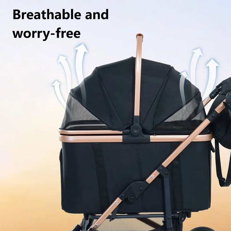 Haustier-Kinderwagen für kleine, mittelgroße Hunde und Katzen, tragbarer, faltbarer Outdoor-Haustierwagen mit 6 Stoßdämpfungen, 4 Rädern und verstellbarem Griff