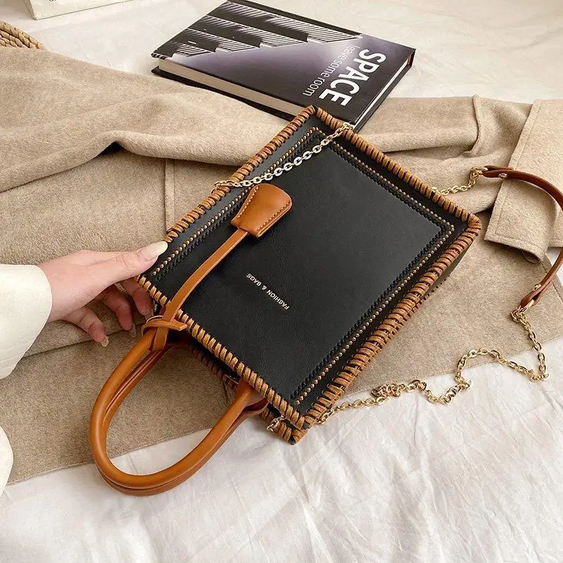 DIY Knitted bag - PU leather hand-sewn womens bag, women's crossbody bag, square bag view 4