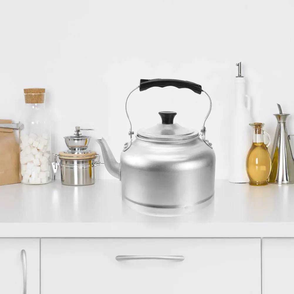 

Thickened Aluminum Tea Kettle Stovetop Silver Whistling Pot Heat Resistant Handle Boiling Water Coffee Heating for Gas Induction