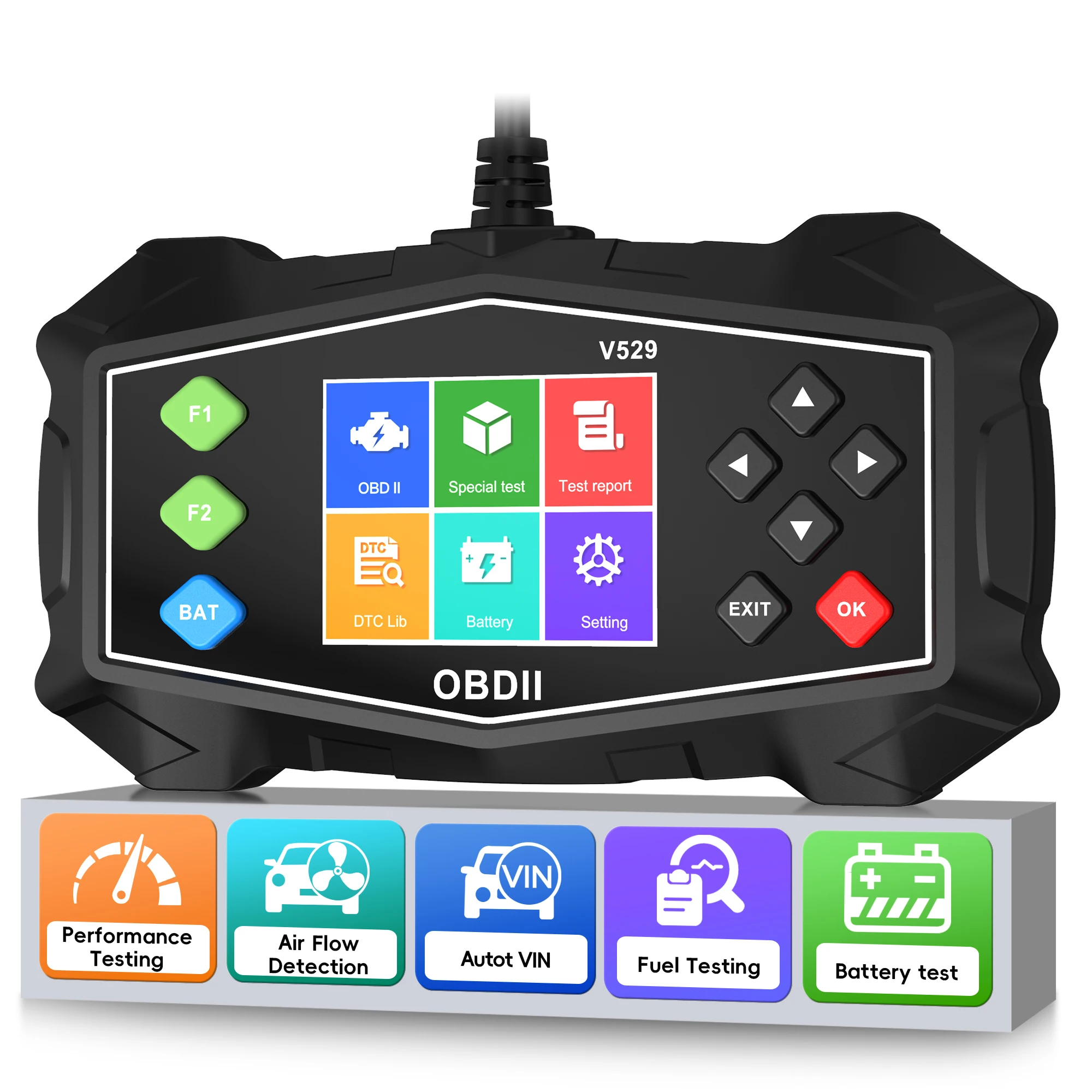 OBD2-Scanner Diagnosegerät, Automotive OBD II Motorleuchten- und Batterietester, Modus 6, Modus 8 & I/M-Bereitschaftsprüfung
