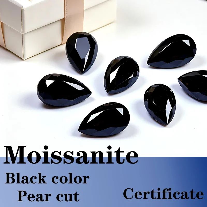 APear Cut Black Color Moissanite Synthetic Gemstone with Certificate Extremely Shiny Quality