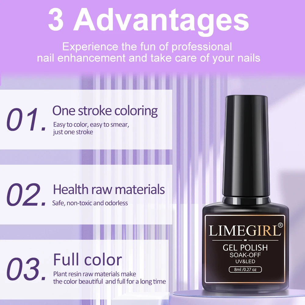 LIMEGIRL 21 PCS Gel Nail Polish Set with Base Glossy and Matte Top Coat UV Gel Soak Off Gel Nail Polish for All Seasons