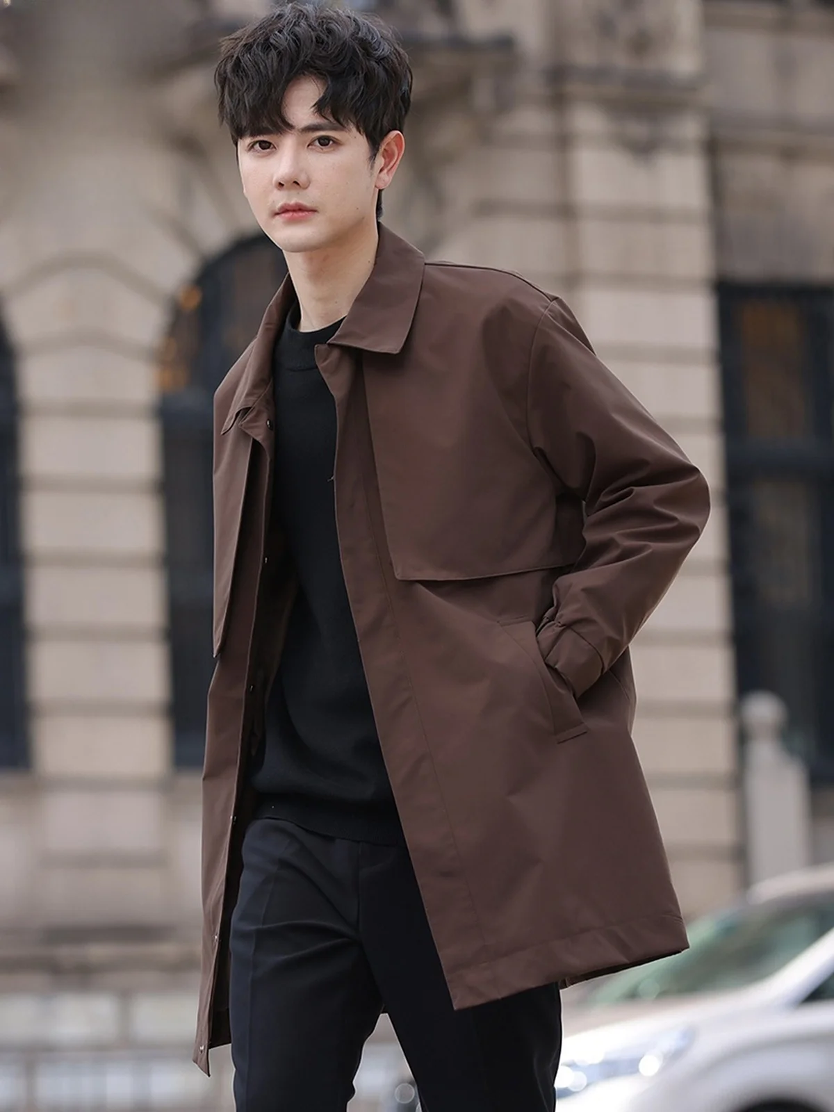 

Men's Mid-Length Hunting Coat Spring Trendy ape Collar Casual Coat Loose Fit Polyester Fabric Youth ular Sle