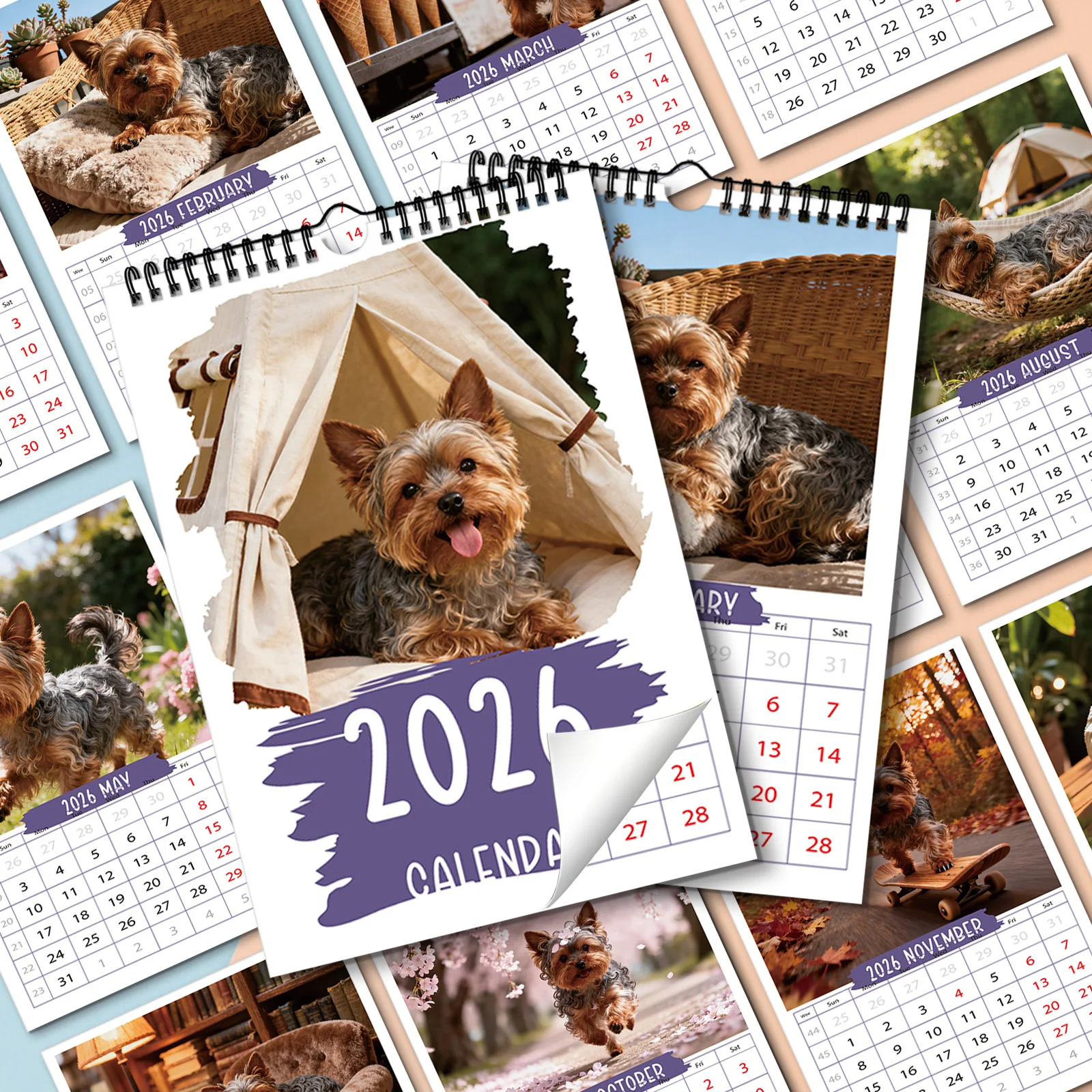 

1PC Charming Yorkshire Terrier Puppy 2026 Calendar,Suitable for Balcony and Home Corner Decoration, Ideal for Small Dog Admirers