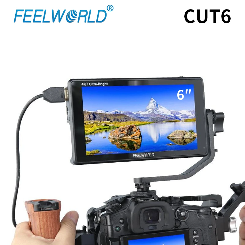 Feelworld CUT6 6-inch Touchscreen HDMI Digital SLR Camera, Live Monitor 3D 1920x1080 with Waveform VectorScope for Youtube