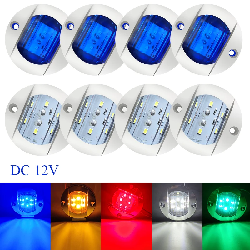 4pcs 12V Marine Boat Transom LED Stern Light Round Cold White Tail Lamp Yacht Accessory Blue Yellow Green Red