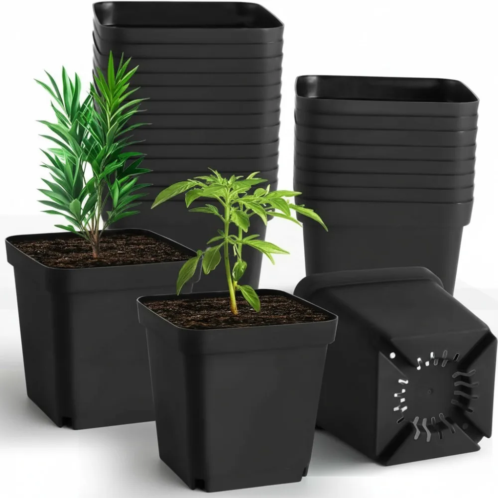 

5.5 Inch Square Plant Pots with Drainage Holes, 30 Pcs Reusable Seedling Starter Pots for Indoor Gardening