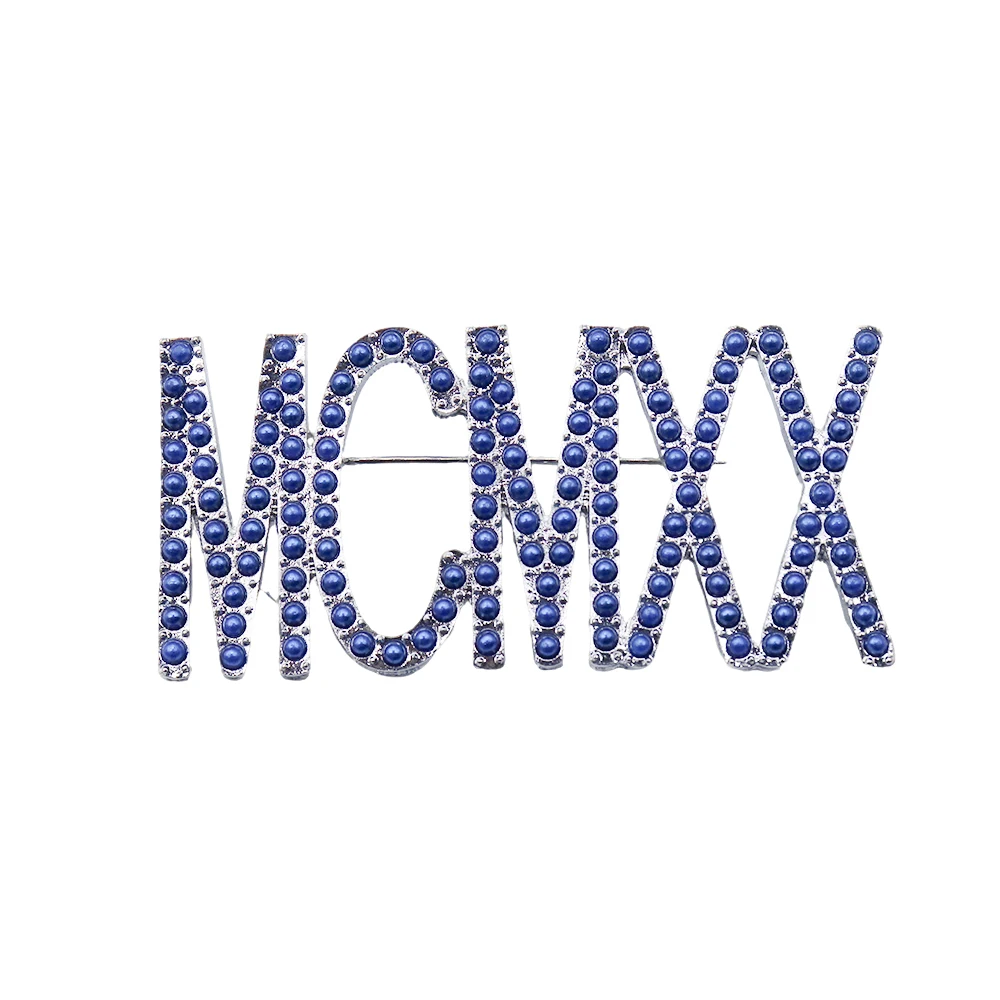 Metal Blue Pearl Greek Letter ZETA 1920 MCMXX Pin Finer Women Sorority Broach Jewelry Custom