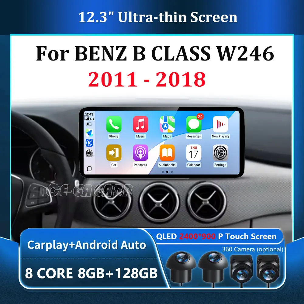 Автомобильные аксессуары Автомобильный радиоприемник Видео Мультимедийный плеер для BENZ B CLASS W246 2011-2018 Android 14 Carplay WiFi HD Экран GPS Navi