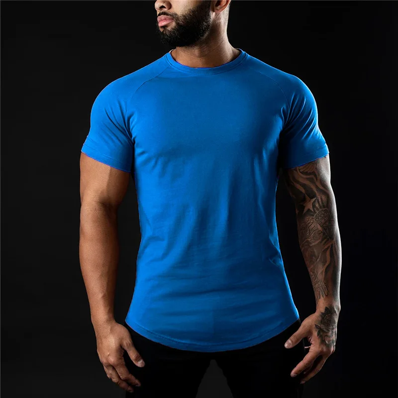 Herren-T-Shirt aus Baumwolle, kurzärmelig, elastisch, lässig, zum Laufen, Fitness-T-Shirts, bequeme Fußball-Shirts, Herrenbekleidung