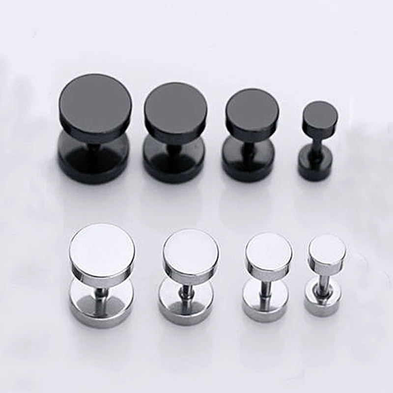 1 Pair Punk Men\'s Stud Earrings Barbell Punk Gothic Stainless Steel Ear Studs for Women Men Street Pop Hip Hop Rock Earring