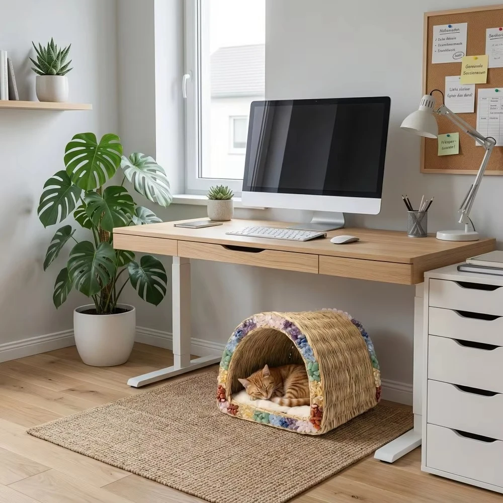 Environmentally friendly natural sleep relaxation rattan animal dog woven pet bed with crystal can be customized with pet name