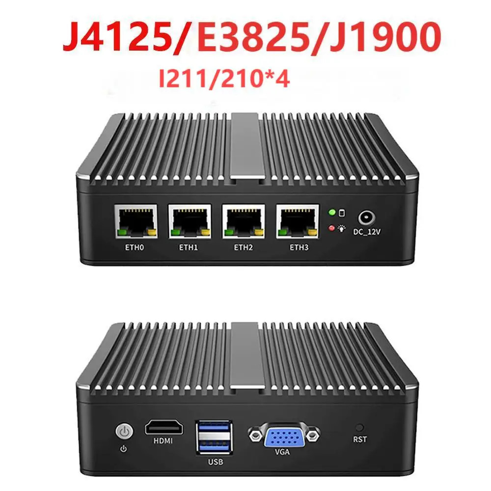 Celeron J1900 Fanless Industrial box PCs Quad Core 4x i211 E3825 N2840 Firewall Mini Router HD VGA Office Business Mini Computer