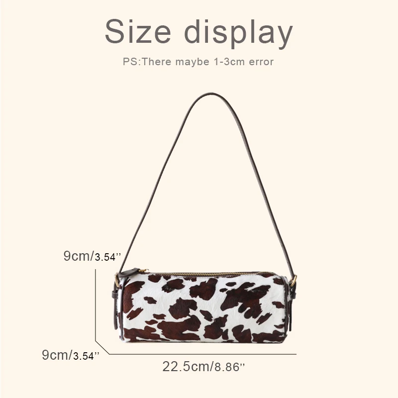 Bolsos cilíndricos vintage de pelo de caballo auténtico para mujer bolsos y carteras de diseño de lujo novedad 2026 con correa de piel de vaca y estampado de vaca bolso de hombro pequeño para axila alta calidad