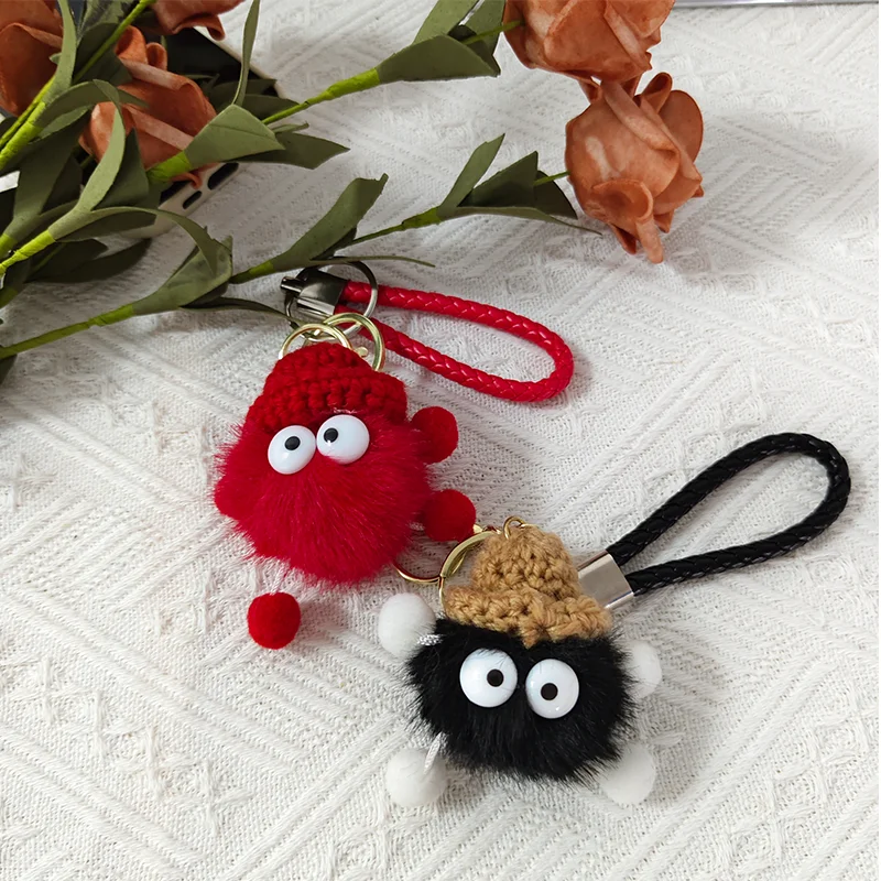 Plush Coal Ball Elf Keychain Cute Knitted Little Fur Ball Pendant Cartoon Bag Charm Creative Small Gift