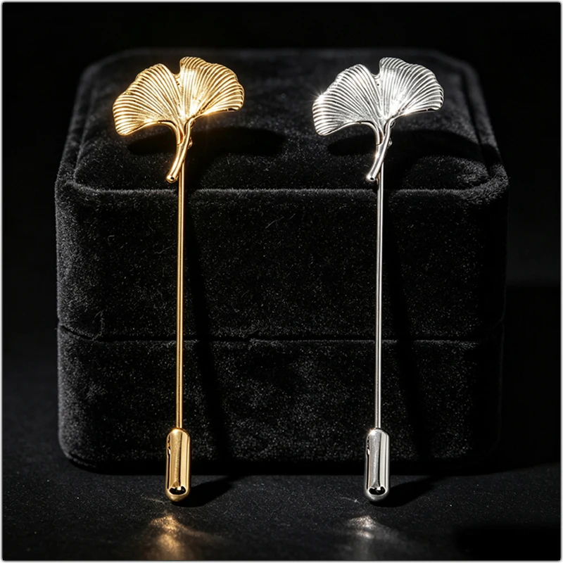 Simple Ginkgo Leaf Brooches for Women Accessories Suit Decoration Plant Brooch Men Badge Long Lapel Pins Fashion Friendship Gift