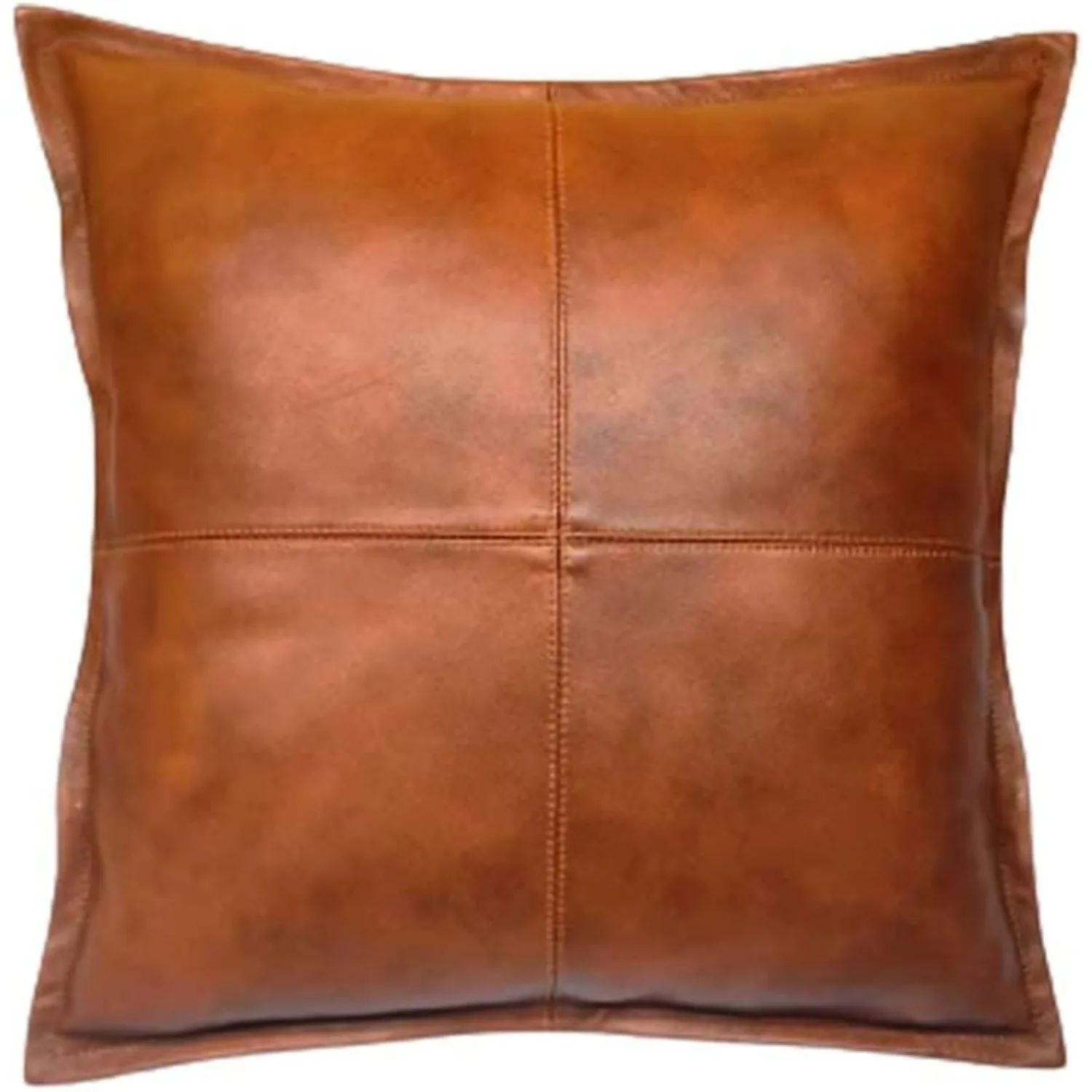 Leather Pillow Cover - Sofa Cushion Case - Decorative Throw Covers for Living Room, 16 x 16 Inches - Brown Box Pack of 1