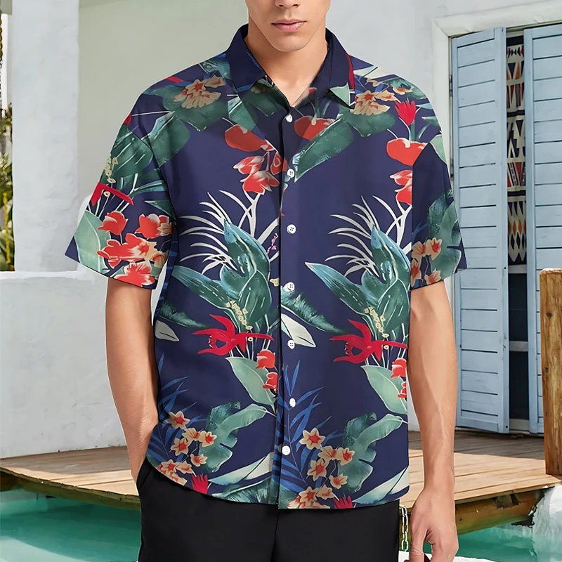 NOVEDAD DE VERANO 2025, camisa de manga corta para playa, tela respetuosa con el medio ambiente, Top informal holgado con estampado de moda