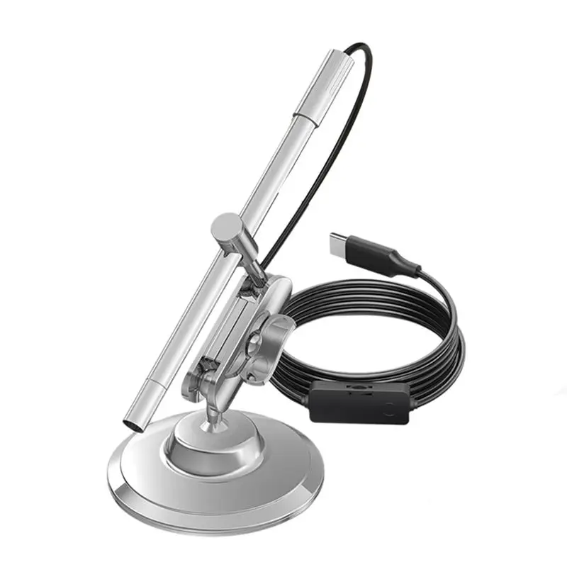 QWE-USB-C Digital Microscope, 10X To 200X Magnification Portable Camera With 8 LED Lights, Handheld Rotating Metal Stand