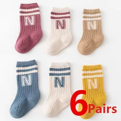 1/3/6Pairs Kids Knit Soft Cute Letter Socks Baby Middle Tube Stockings Long Socks For Infant Toddler Boys Girls Casual Socks
