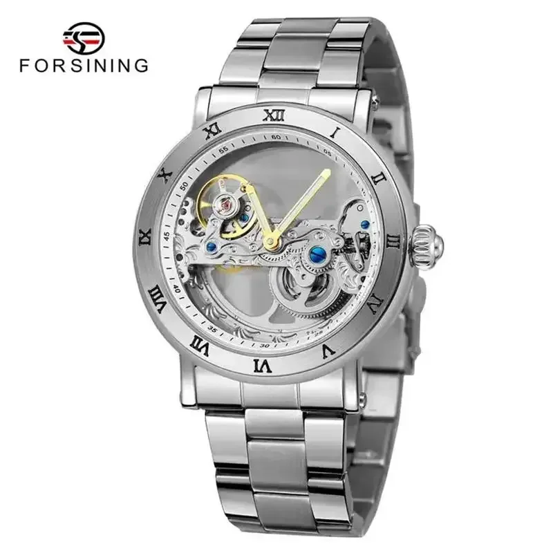 Minimalist Transparent Automatic Movement Waterproof Stainless Steel Band Fashion Mechanical Mens Watches Top Brand Luxury