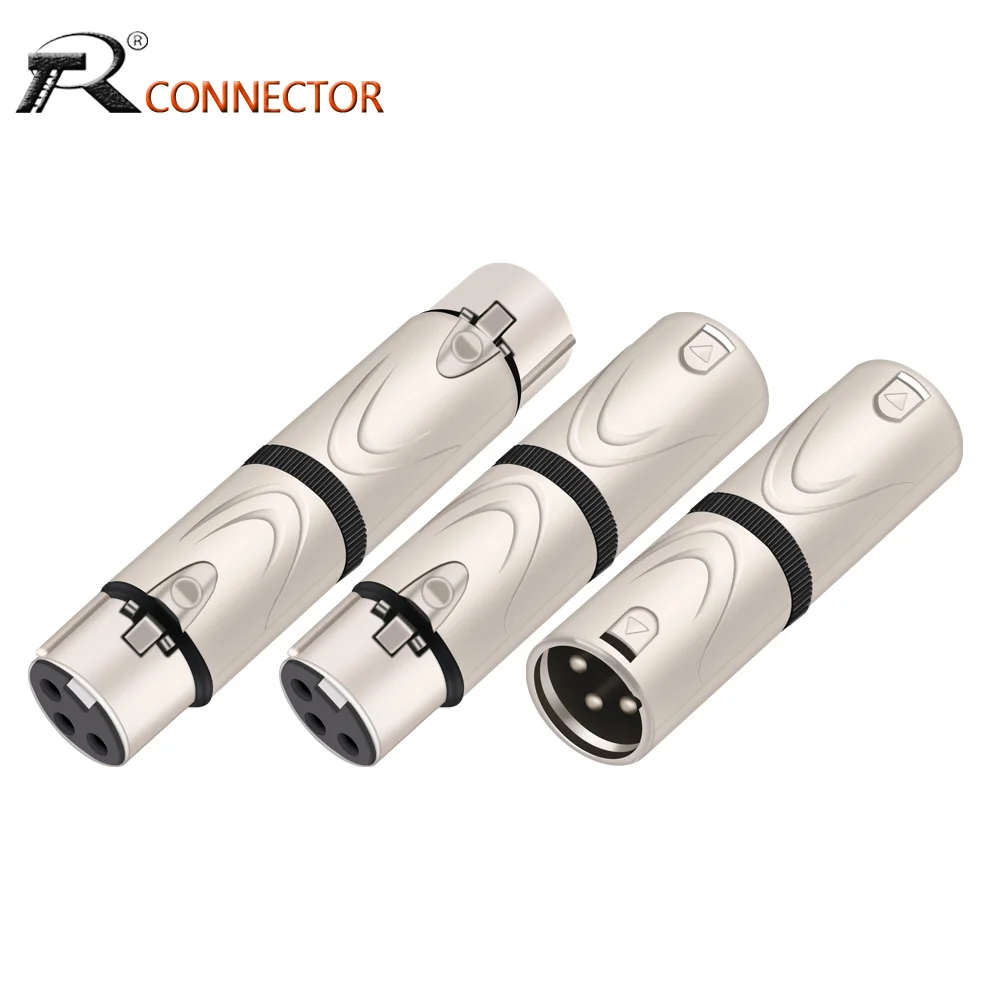 1 Stück XLR-Stecker auf Stecker und XLR-Buchse auf Buchse, 3-poliger Adapter-Stecker, kompatibel mit Mikrofon, Mixer, Silber