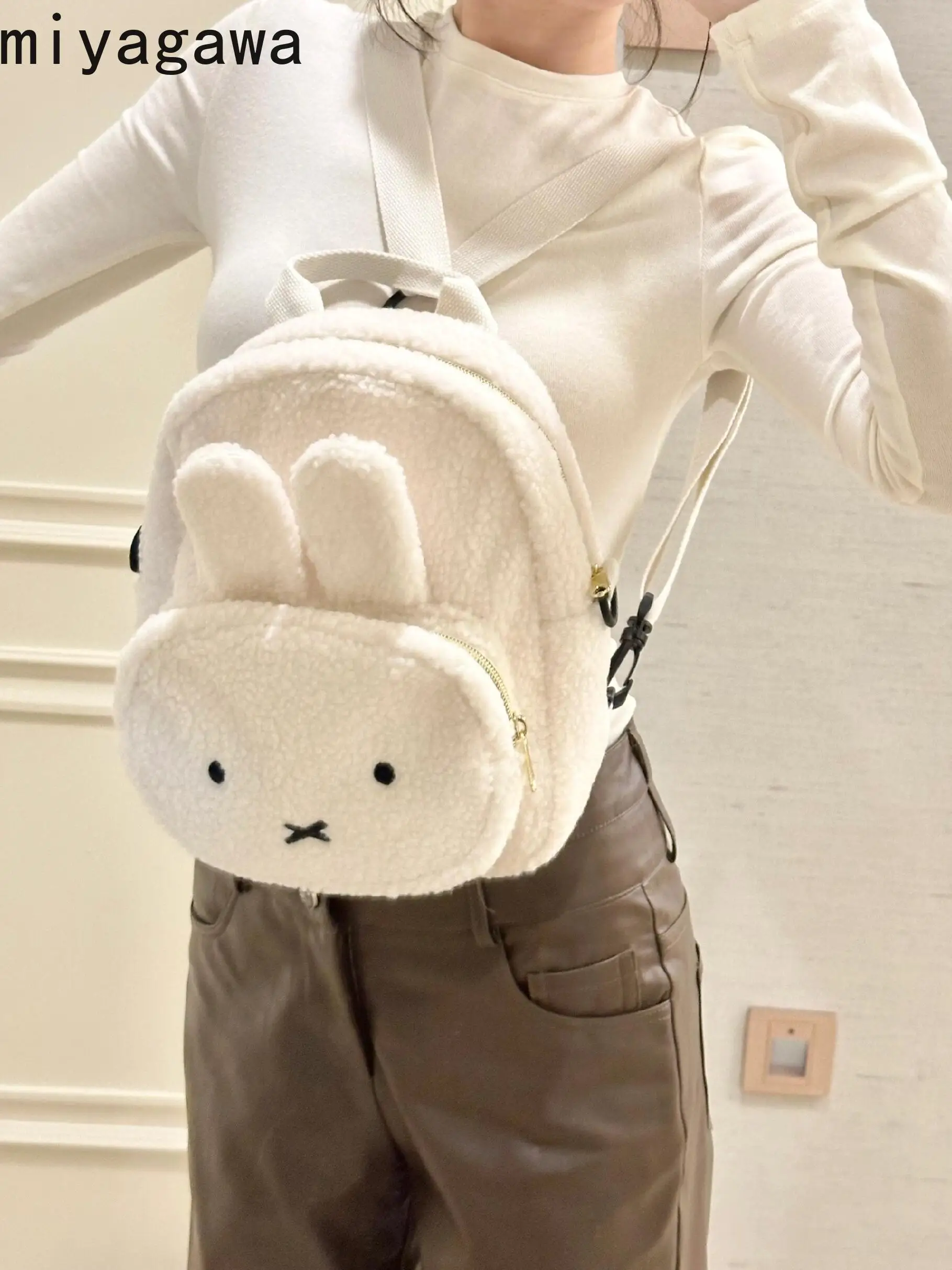 

Miyagawa Japanese Autumn Winter Cartoon Cute Rabbit Backpack with Lamb Wool Large Capacity Student Commuting Backpacks for Women