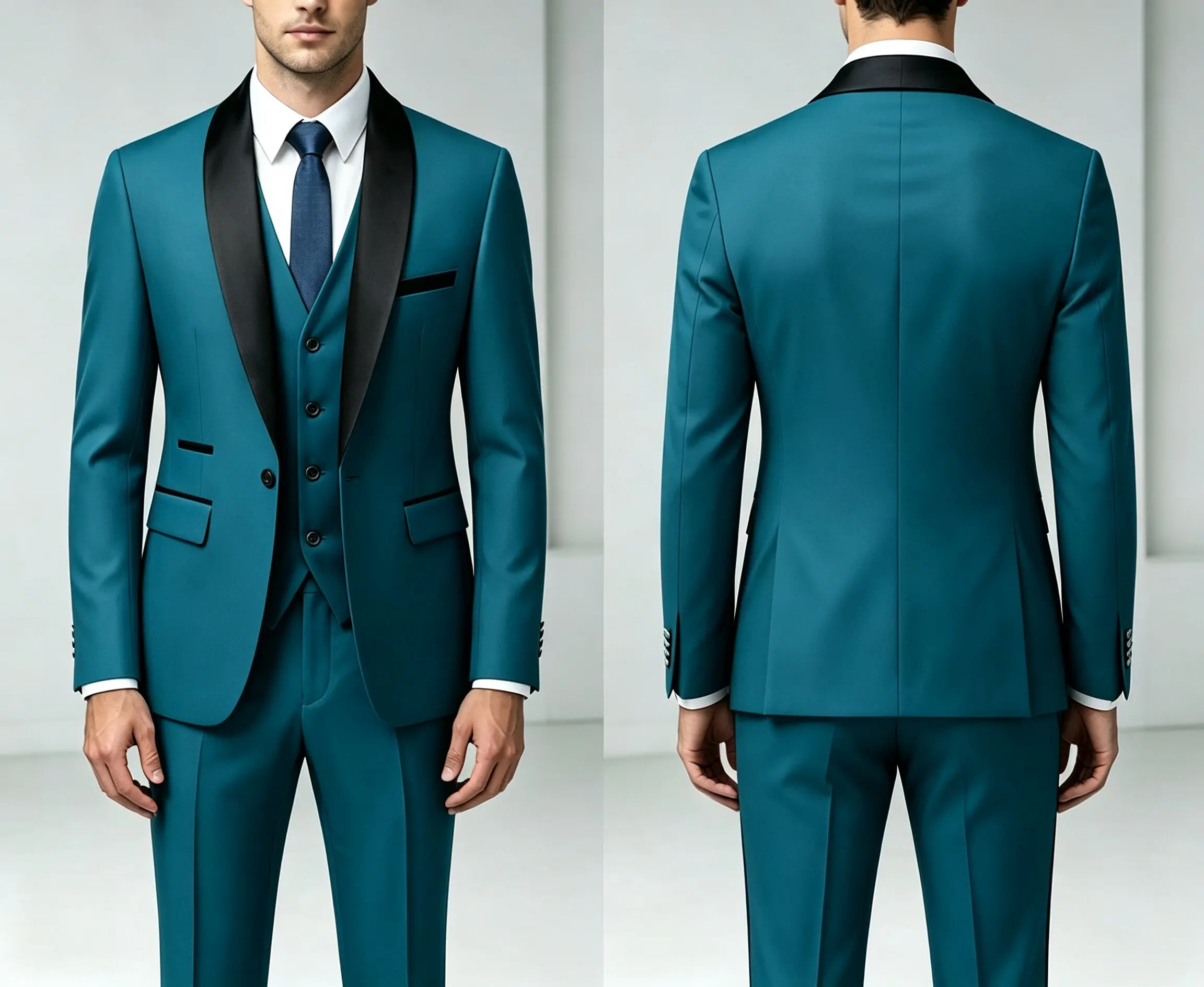 Traje de 3 Piezas para Hombre con Chaleco y Pantalones Largos, Corte Simple, Estilo Chal, para Bodas, Banquetes, Fiestas y Eventos de Negocios