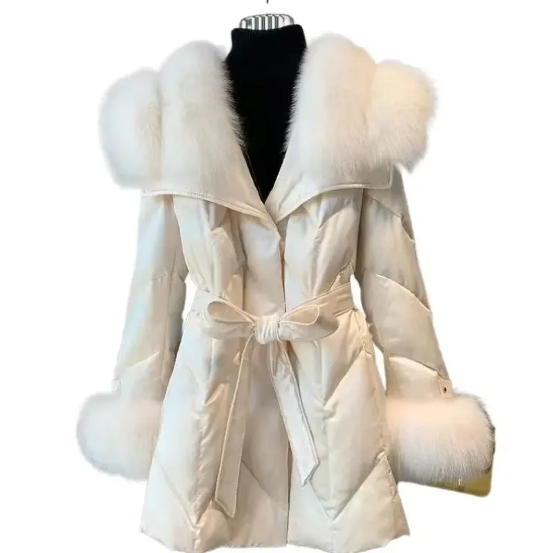 Winter New Femininity High-end Down Jacket Women Imported Shawl Fox Fur Collar Fur Down Coat Long Young  Slim-fit Fashion Jacket