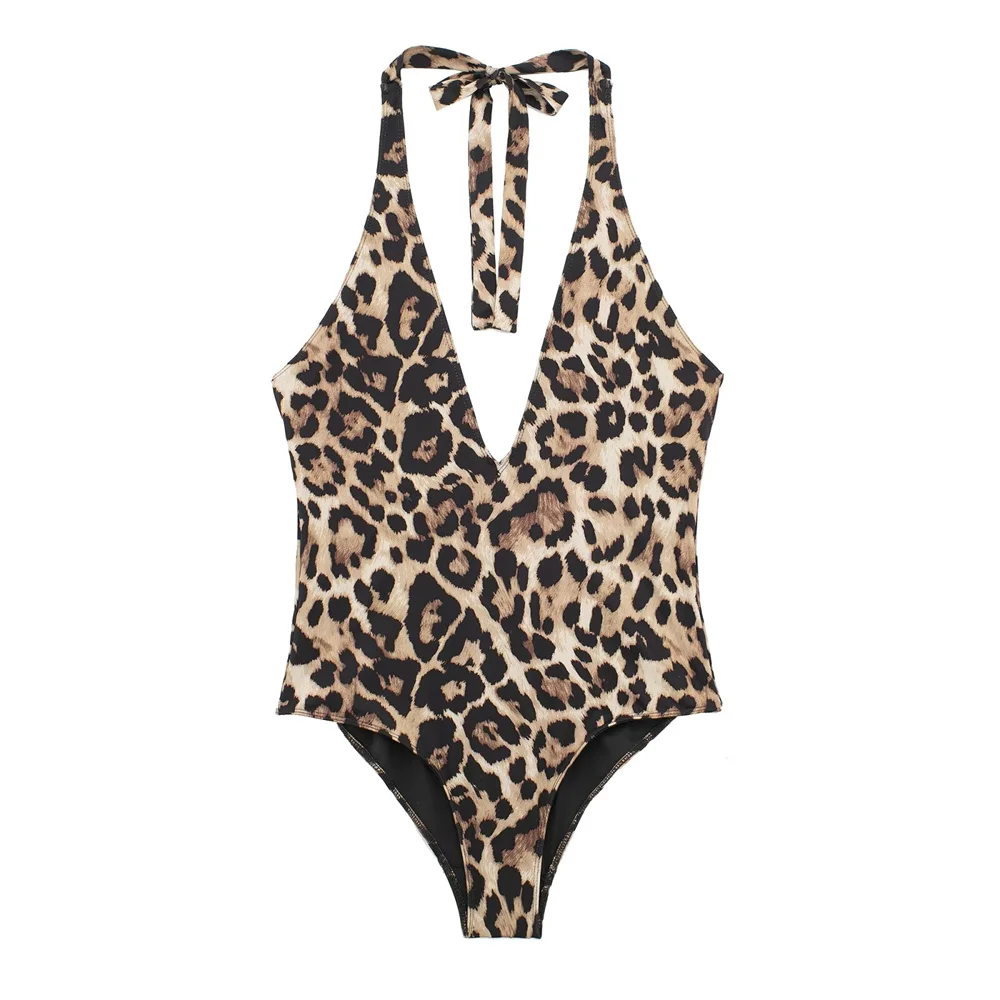 2024 Zarb Spring/Summer New Women\'s European and American style niche hanging neck collar animal print slim fit swimsuit