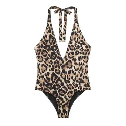 2024 Zarb Spring/Summer New Women's European and American style niche hanging neck collar animal print slim fit swimsuit