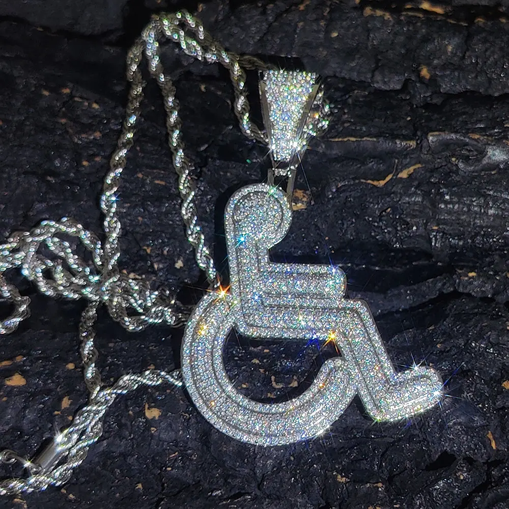 Iced Out Bling Циркон Хип-Хоп Мужчины Мальчик Ювелирные Изделия Micro Pave CZ Ожерелье с Подвеской для инвалидной коляски