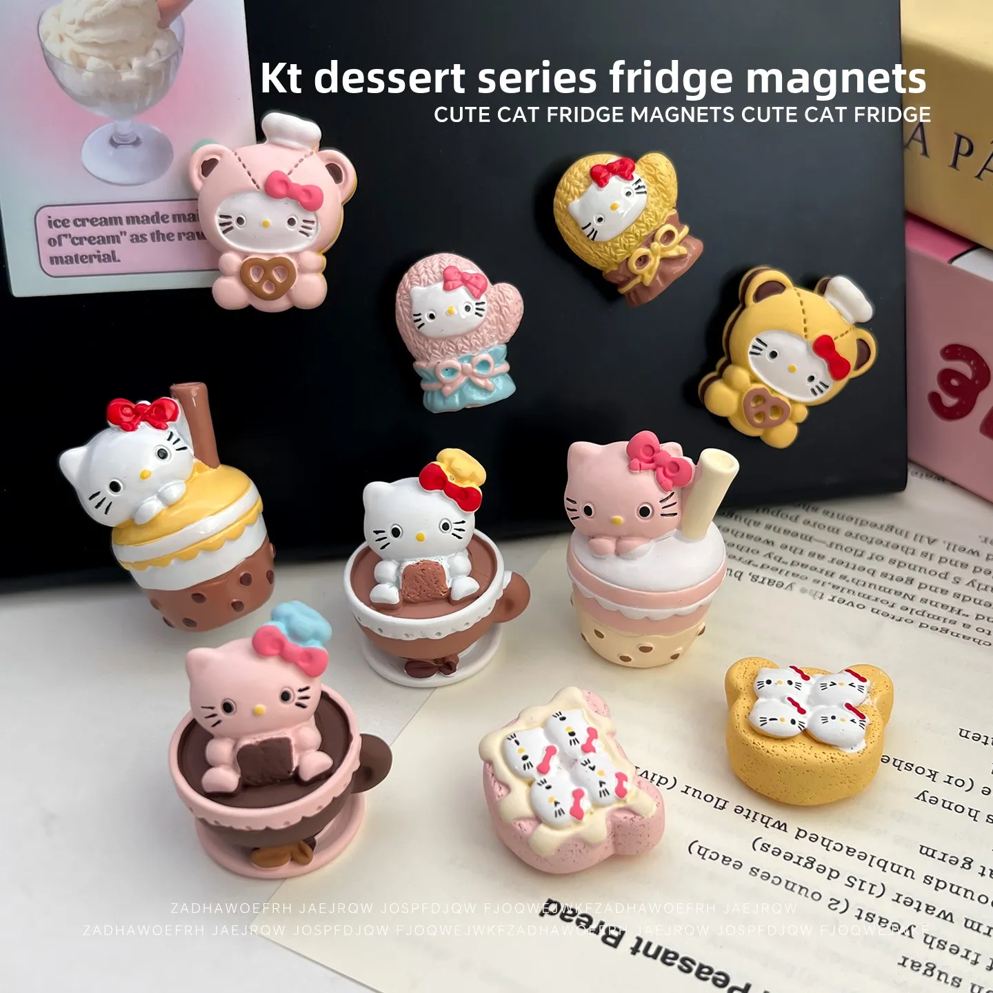 

Magnetic Refrigerator Sticker Pink Milk Tea Cute KT Cat Ornament Three-Dimensional Home Decorative Sticker