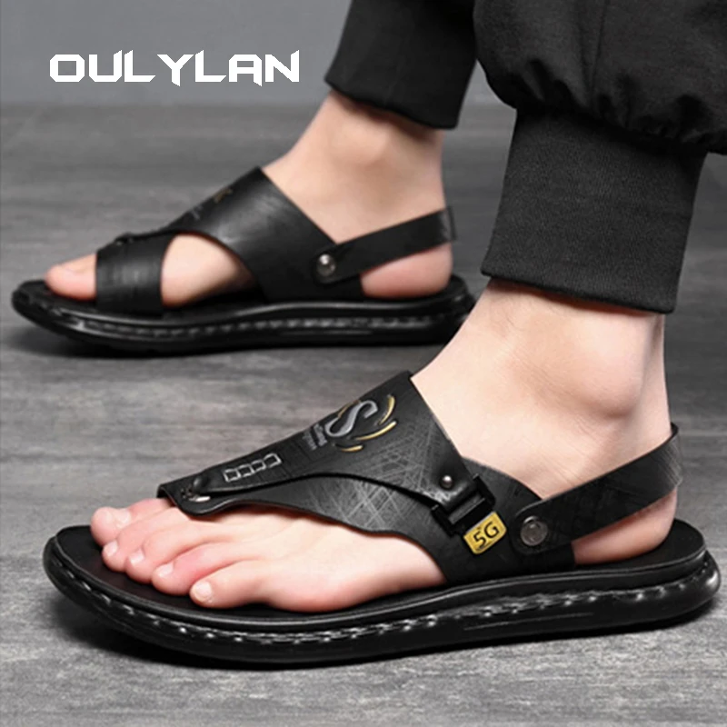 

Summer Soft Leather Men Sandals Comfortable Male Beach Shoes Anti-Slip Mens Slippers Outdoor Breathable Lightweight Casual Shoes