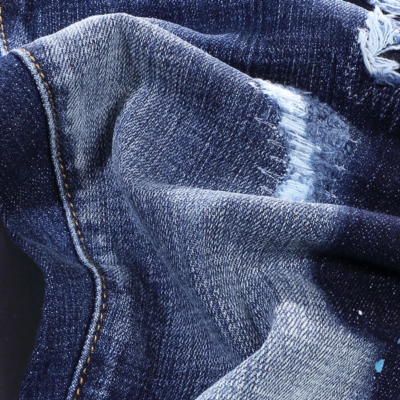 High Street Fashion Men Jeans Retro Blue Stretch Skinny Fit Painted Ripped Jeans Men Vintage Designer Brand Denim Pants Hombre