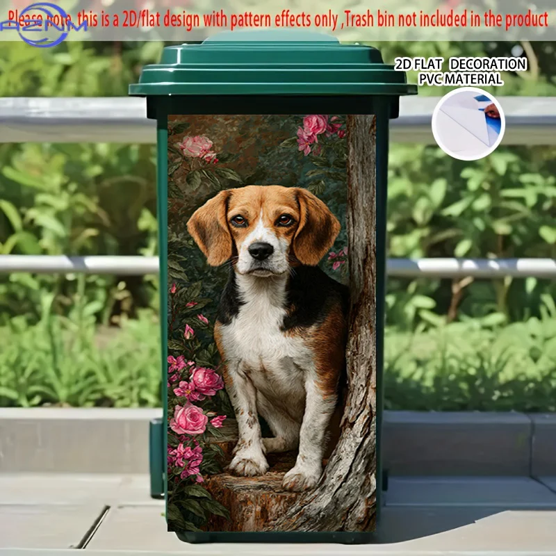 2D Flat Printing 1pc 2D Pattern Printed Kitchen Trash Can Sticker xcm Beagle in a Flower Bush Themed Kitchen Home Decor Wallpa
