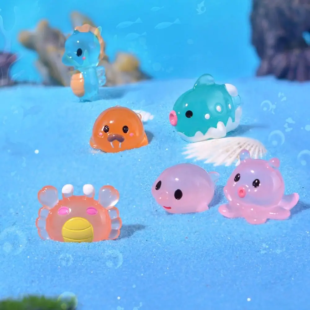 Cartoon Luminous Ocean Animal Ornament Cute Resin Crafts Ocean Animal Miniature Figurines DIY Mini