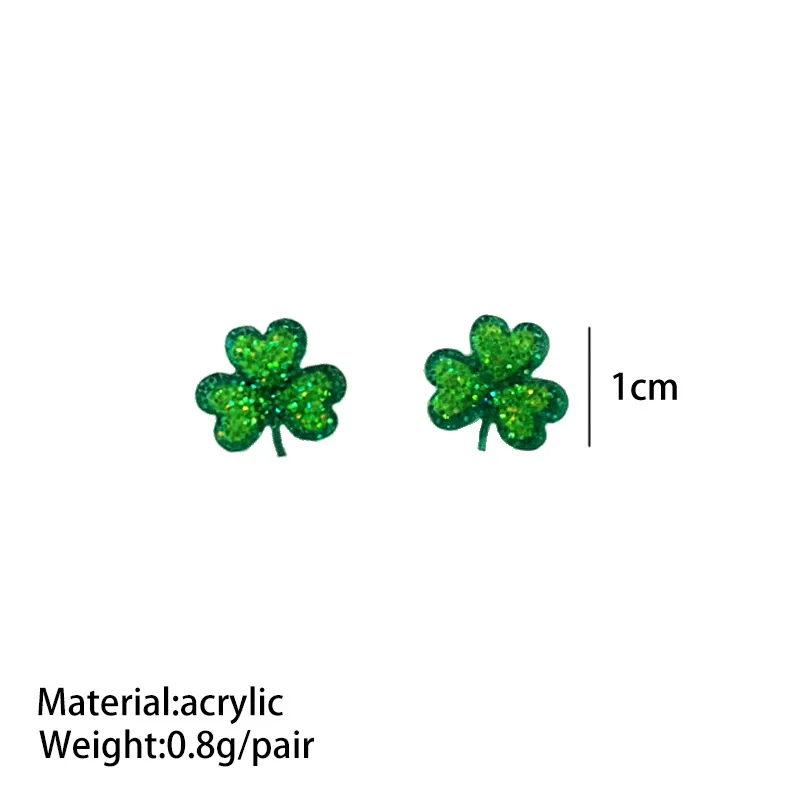 4 leaf Clover Earrings in Green glitter acrylic, 2025 St Patricks Day jewelry, Green Acrylic St Patricks Day STUD EARRINGS