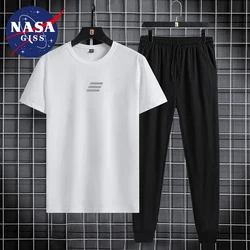 NASA GISS Spring/Summer Set Two Piece Slim Fit Short Sleeve Long Pants Set Casual Fashion Minimalist Youth Sports Set