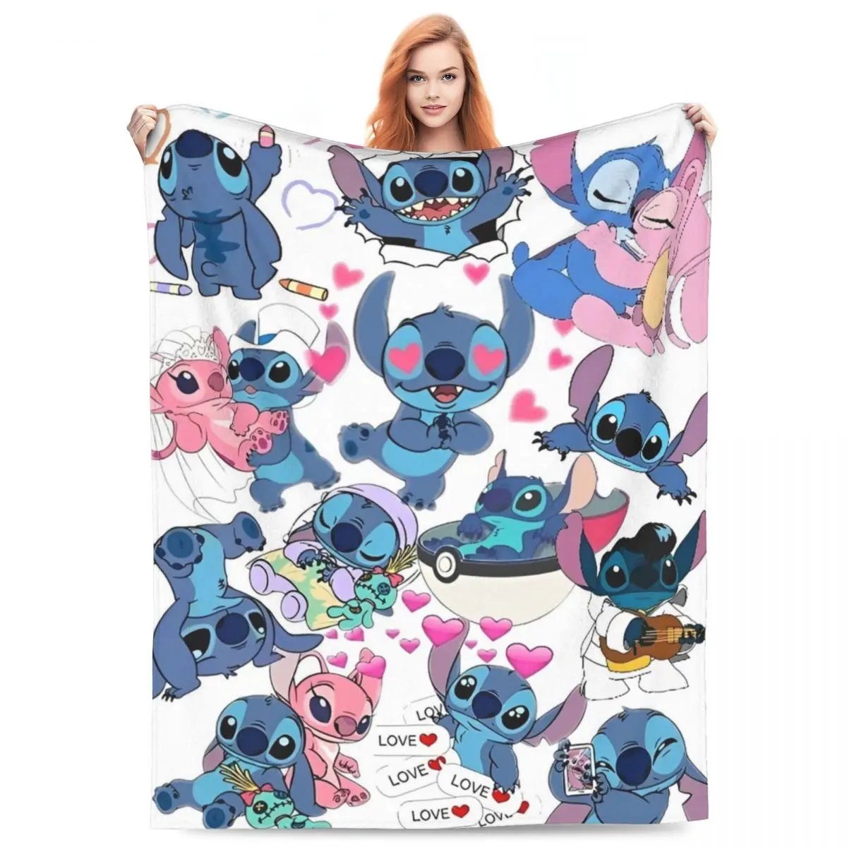 

Kawaii Stitch And Angel Fleece Blankets Cartoon Koala Customized Throw Blanket for Home 150*125cm