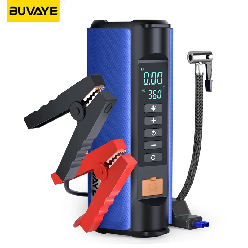 

BUVAYE Car Jump Starter Air Pump Outdoor Portable Multifunctional Tire Inflator Power Lamp Portable Air Compressor with EVA Bag