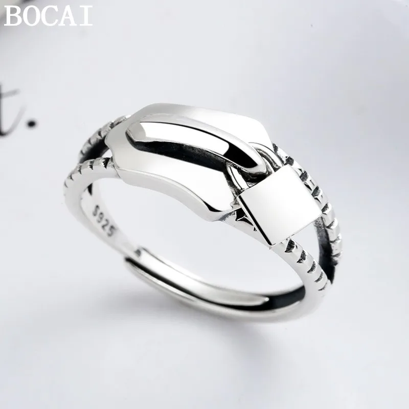 

BOCAI New S925 Silver Jewelry Fashionable and Simple Zipper Lock Engagement Ring Women's Choice Gift