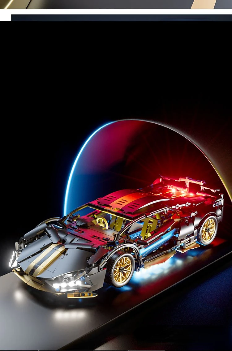Technology 1:14 Black Supercar Racing Building Blocks Assembled Brick Car Toy Gift for Boys Birthday Present