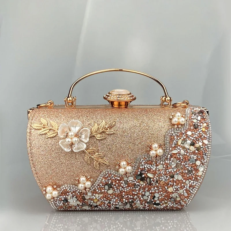 princess bag with metal rhinestone embellishments, evening party dress handbag, elegant women's handbag