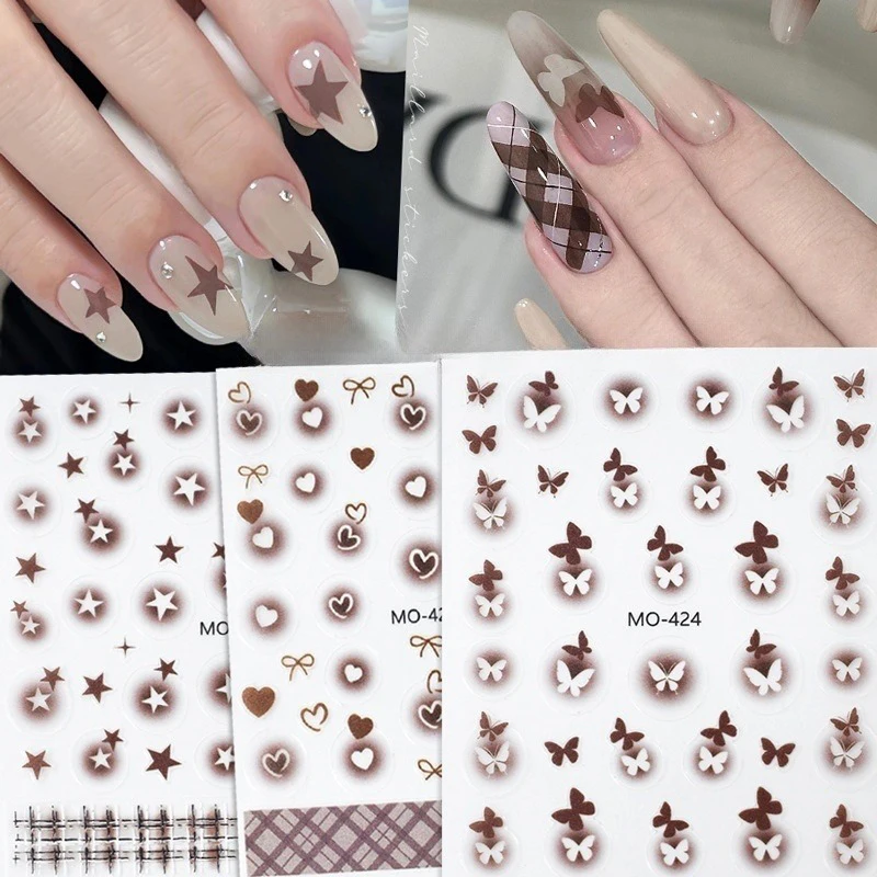 1 Sheet Decals Manicure Checks Grids Charms Hollow Star Heart Butterfly Halo Circle Adhesive Nail Art Stickers