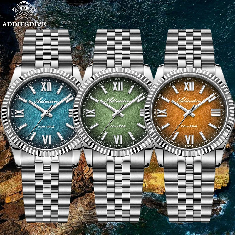 Addiesdive novo relógio de quartzo para homem à prova dwaterproof água aço inoxidável luminoso vidro safira vh31 movimento bgw9 relógio analógico luminoso