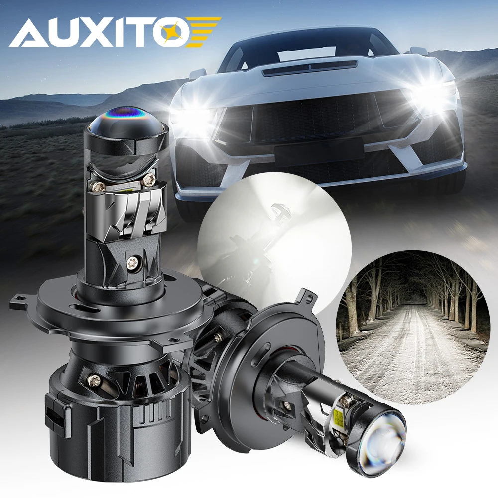 

2Pcs AUXITO Projector H4 H7 Bi LED Spotlight No Error 6500K 25000LM 90W Turbo Auto Headlamp With HD Lens Powerful Hi&Lo Beam 12V