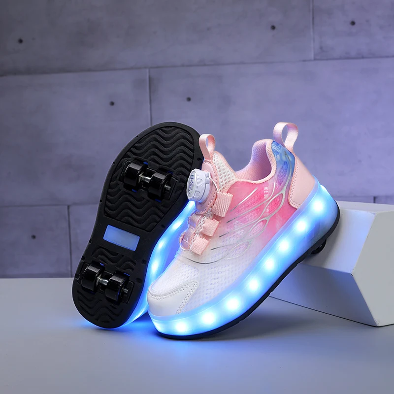 

Детские роликовые кроссовки на двух колесах со светодиодной подсветкой для мальчиков и девочек, светящиеся спортивные кеды, светящиеся кроссовки для скейтбординга, зарядка через USB